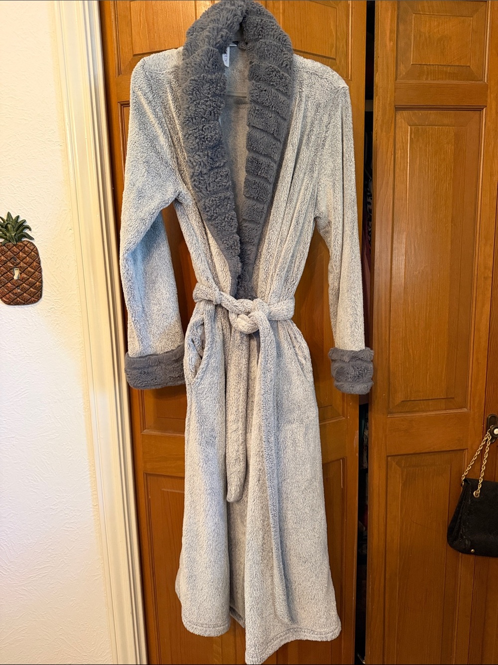 👘👘👘BOGOHO👘👘👘Plush Shawl Collar Women's Robe in Gray-Large